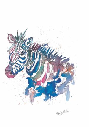 Blue Zebra A4 Watercolour Print