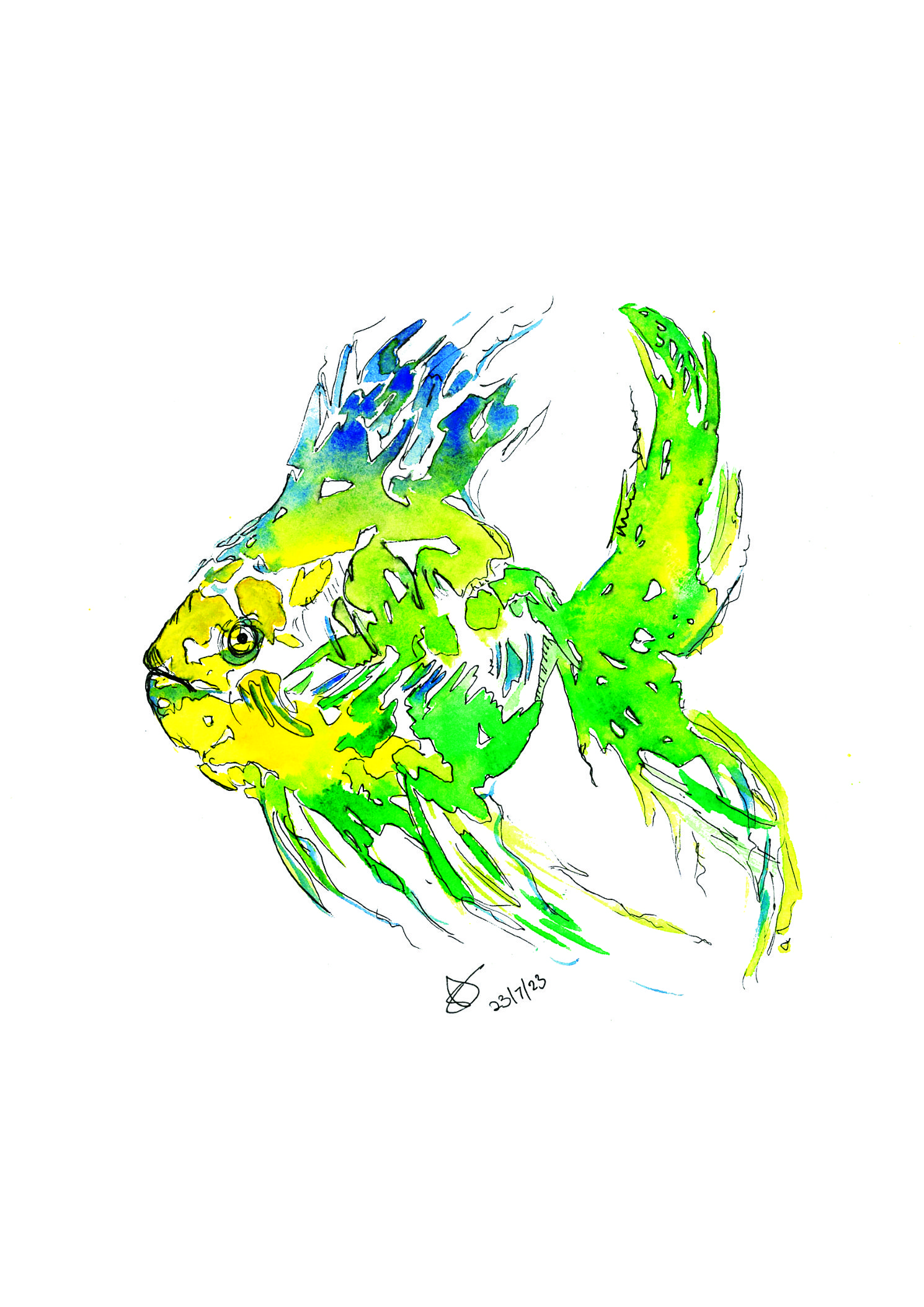 Green Fish A3 Watercolour Art Print