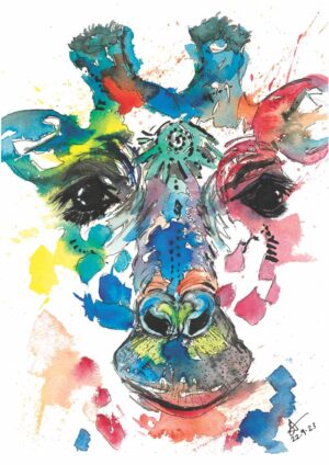 Original Rainbow Giraffe Watercolour A4